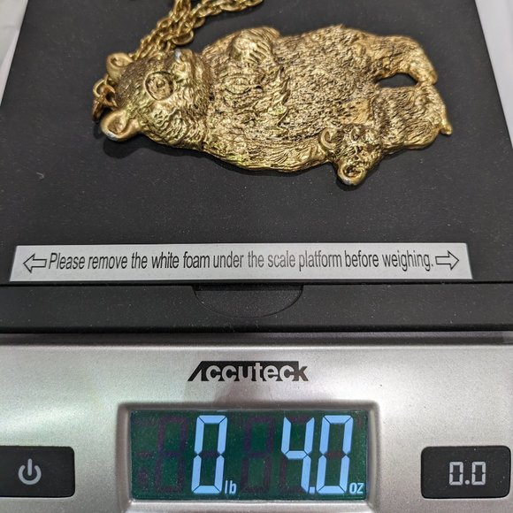 Vintage J.J. Jonette Goldtone Momma Bear with Cub Heavy Necklace - 15" Long - Picture 9 of 9